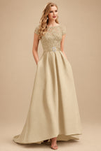Rutipo Champagne Lace Elegant A-Line Evening Dresses With Beading Satin