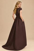 Rutipo Chocolate Lace Elegant A-Line Evening Dresses With Beading Satin