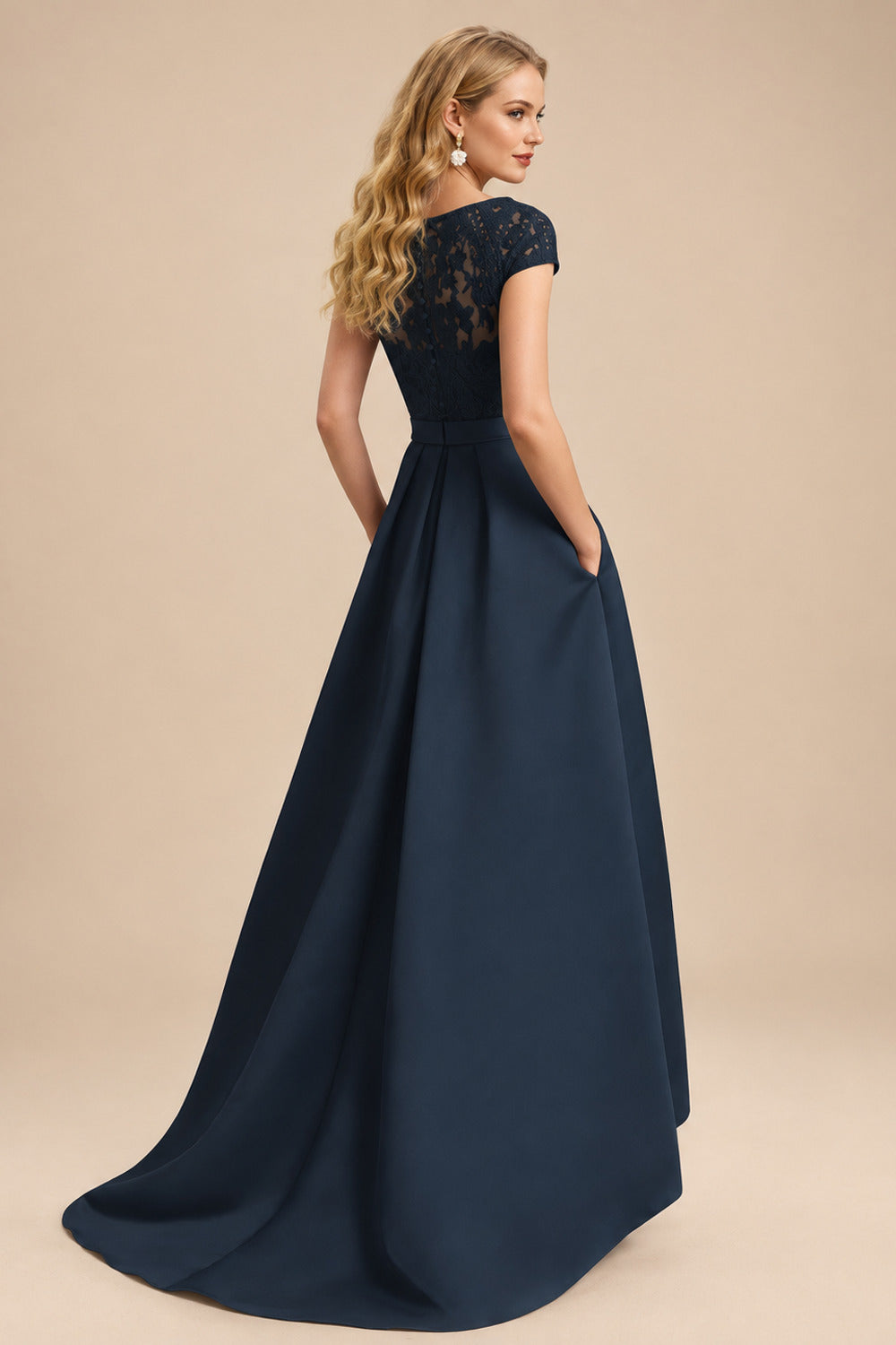 Rutipo Dark Navy Lace Elegant A-Line Evening Dresses With Beading Satin