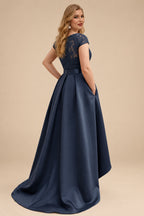 Rutipo Dark Navy Lace Elegant A-Line Evening Dresses With Beading Satin
