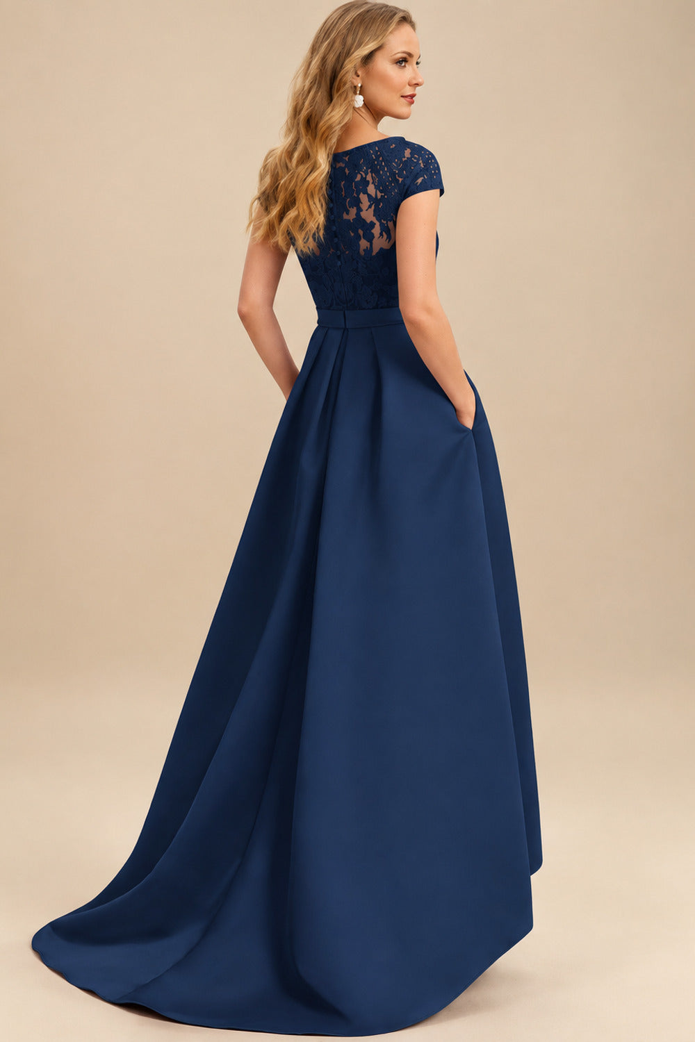 Rutipo Navy Blue Lace Elegant A-Line Evening Dresses With Beading Satin