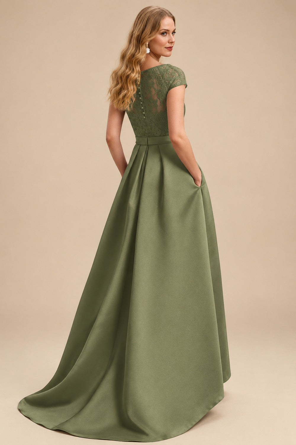 Rutipo Olive Green Lace Elegant A-Line Evening Dresses With Beading Satin