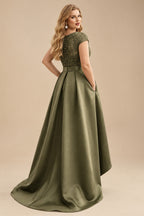 Rutipo Olive Green Lace Elegant A-Line Evening Dresses With Beading Satin