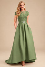 Rutipo Olive Green Lace Elegant A-Line Evening Dresses With Beading Satin