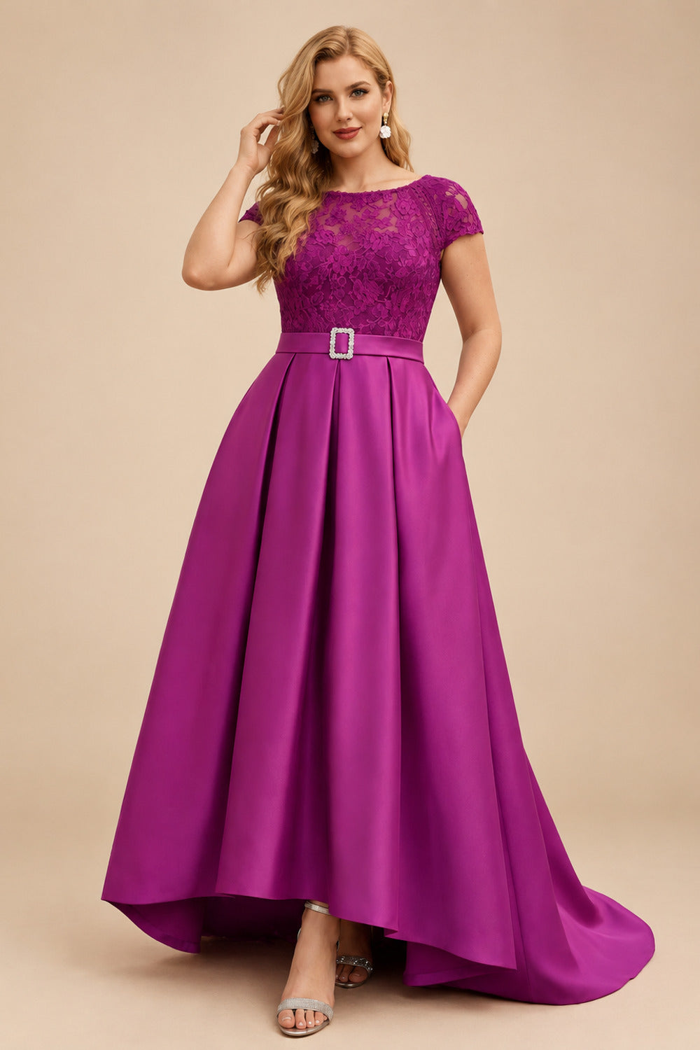 Rutipo Orchid Lace Elegant A-Line Evening Dresses With Beading Satin