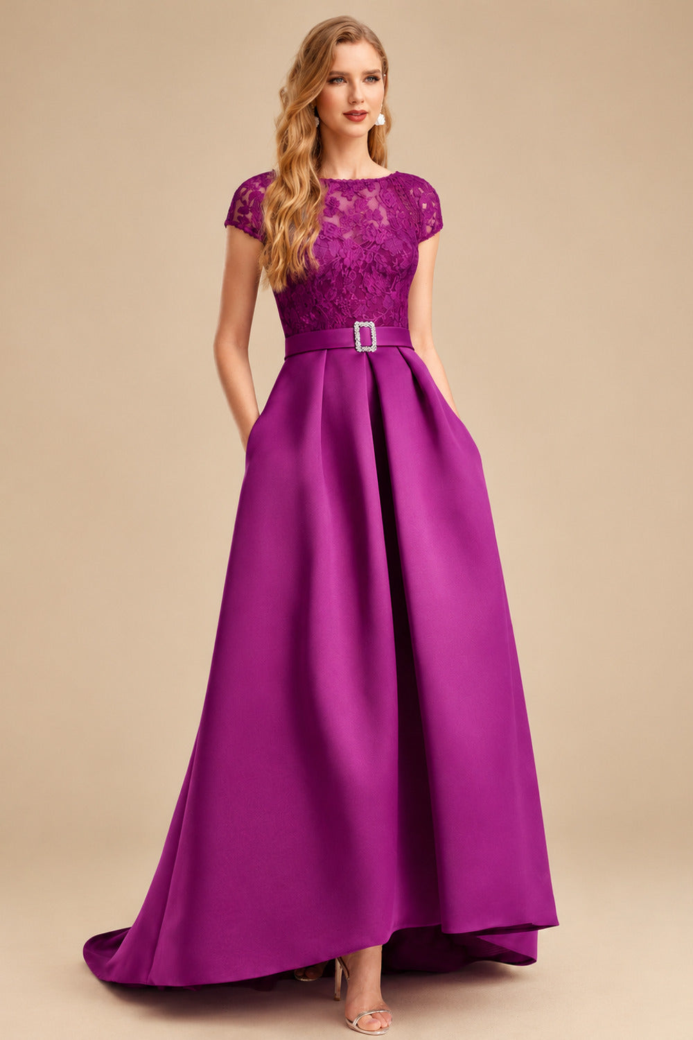 Rutipo Orchid Lace Elegant A-Line Evening Dresses With Beading Satin