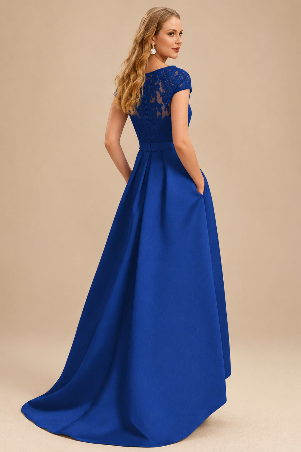 Rutipo Royal Blue Lace Elegant A-Line Evening Dresses With Beading Satin
