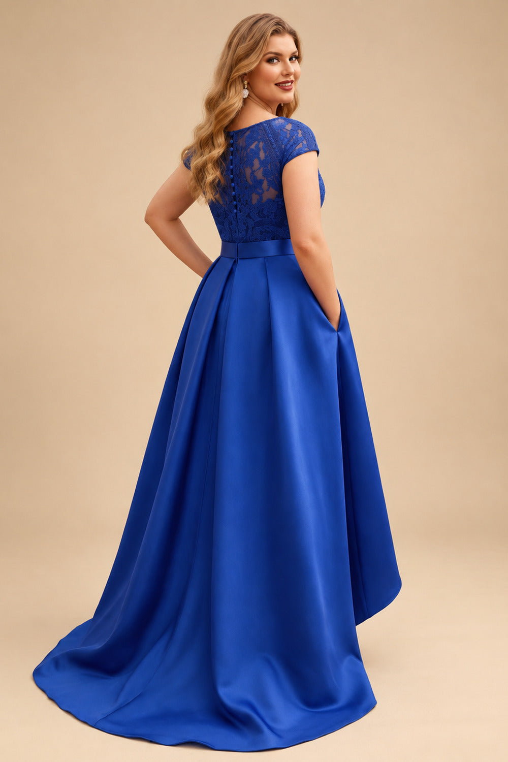 Rutipo Royal Blue Lace Elegant A-Line Evening Dresses With Beading Satin