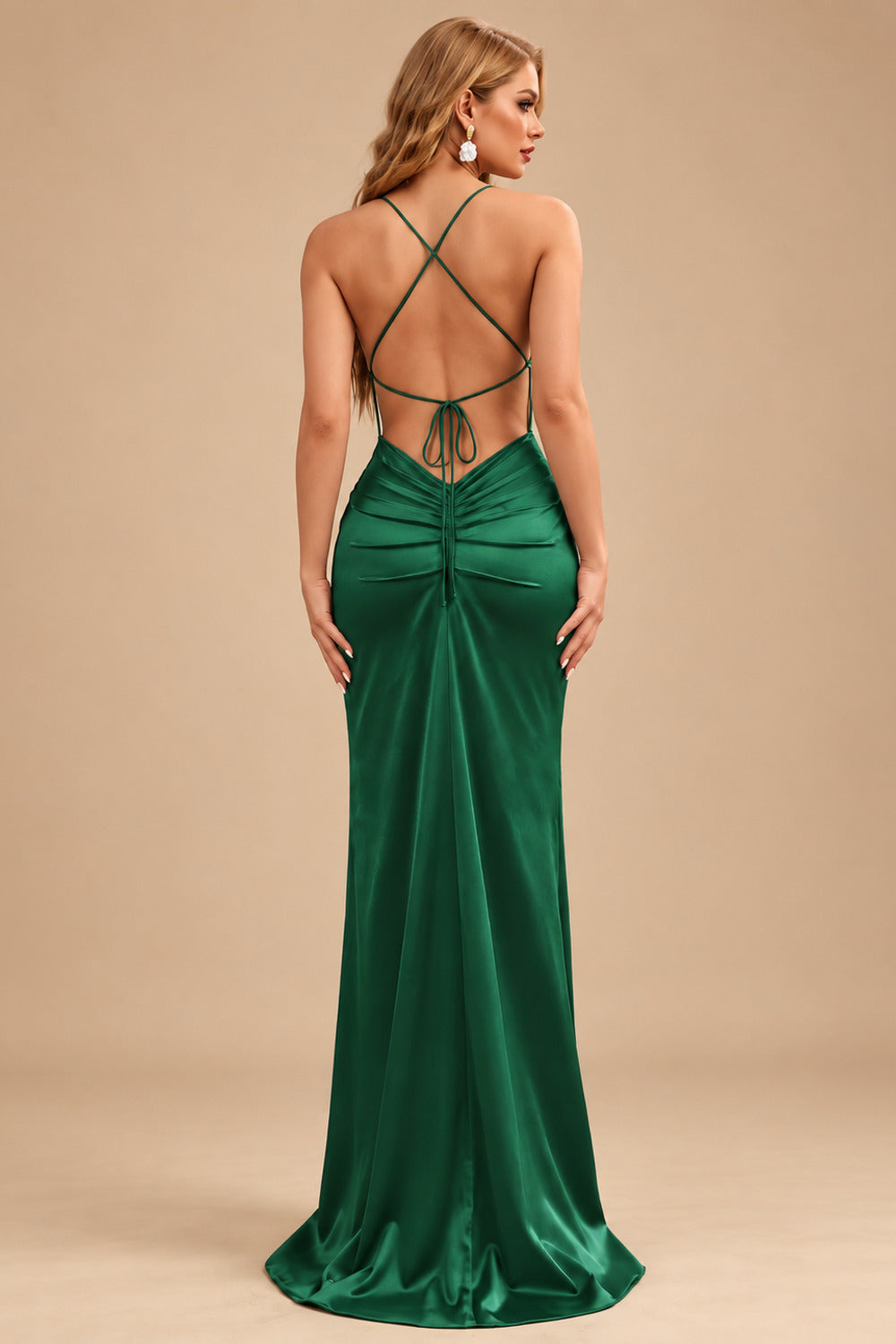 Rutipo Hunter Green Sheath/Column Cowl Neck Sleeveless Floor-Length Silk Like Satin Evening Dresses With Split Front