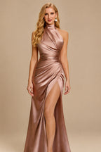 Rutipo As Picture Sheath/Column Halter Charmeuse Evening Dress With High Split