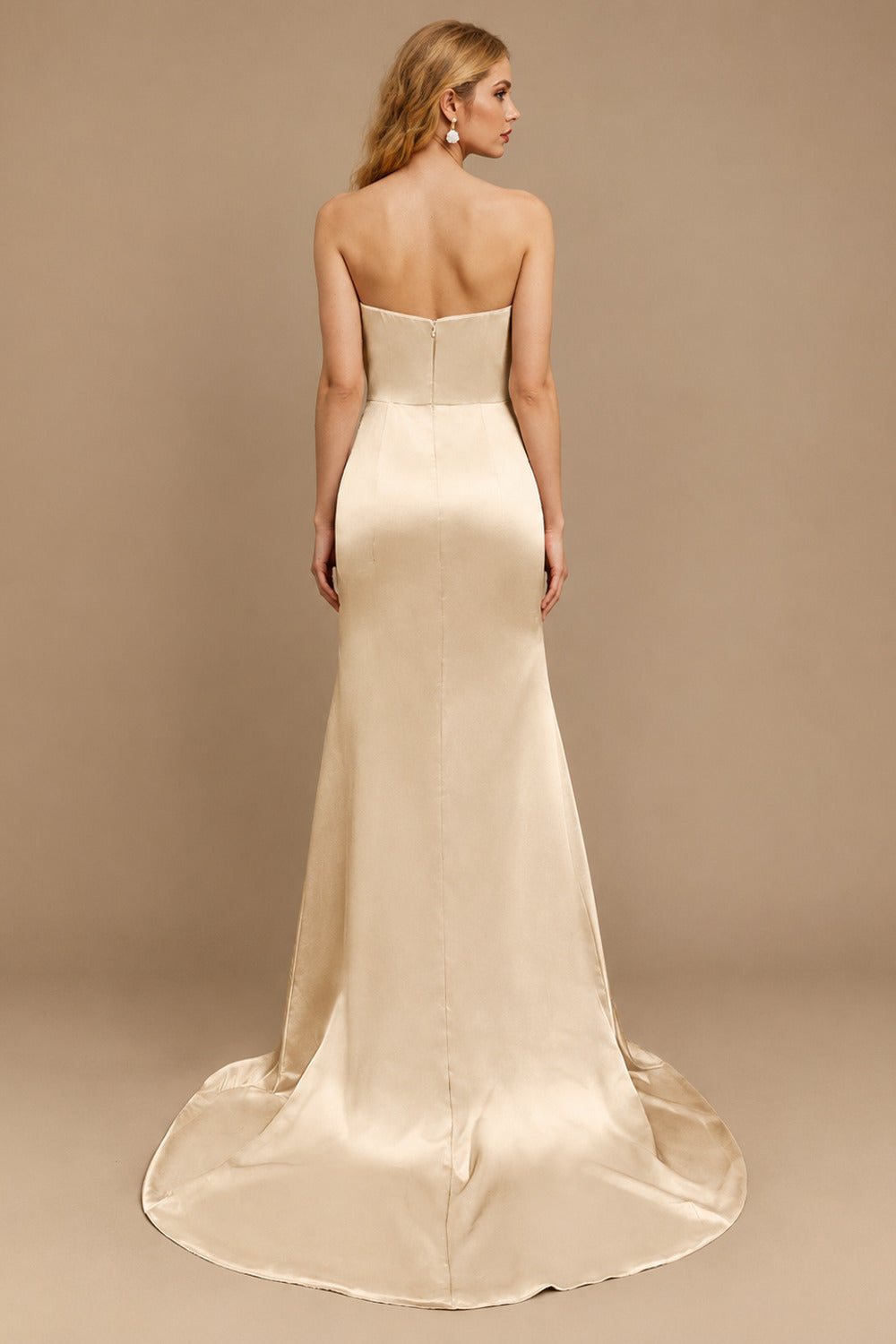 Rutipo Champagne Sheath/Column Halter Charmeuse Evening Dress With High Split
