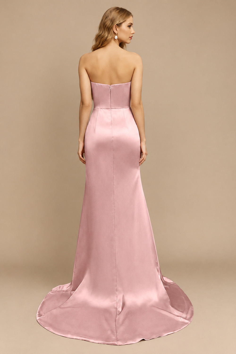 Rutipo Dusty Rose Sheath/Column Halter Charmeuse Evening Dress With High Split