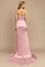 Rutipo Dusty Rose Sheath/Column Halter Charmeuse Evening Dress With High Split