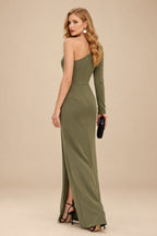 Rutipo Olive Green Black One-Shoulder Long Sleeves Evening Dresses With High Split