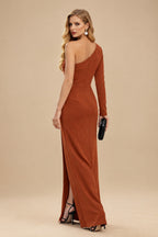 Rutipo Terracotta Black One-Shoulder Long Sleeves Evening Dresses With High Split