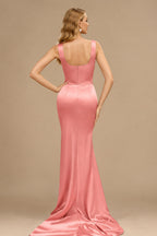 Rutipo Watermelon Square Neckline High Slit Evening Dresses