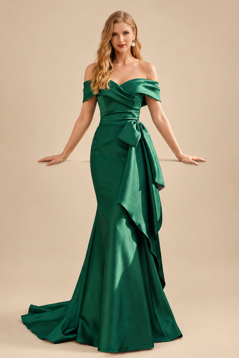 Rutipo As Picture Seductive Bow Accented Waist Evening Dresses With Off-Shoulder Collar Draping