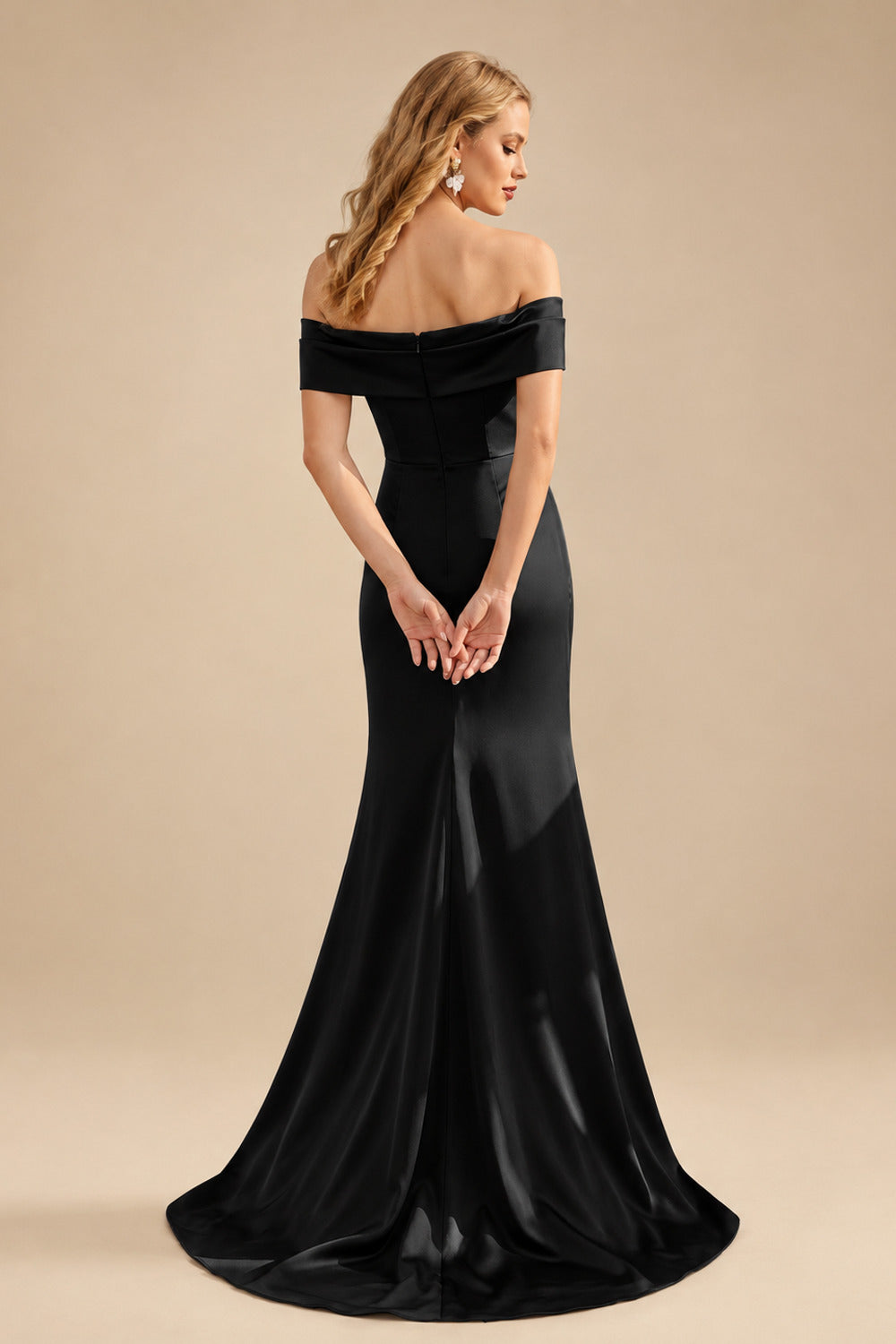 Rutipo Black Seductive Bow Accented Waist Evening Dresses With Off-Shoulder Collar Draping
