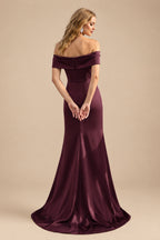 Rutipo Cabernet Seductive Bow Accented Waist Evening Dresses With Off-Shoulder Collar Draping