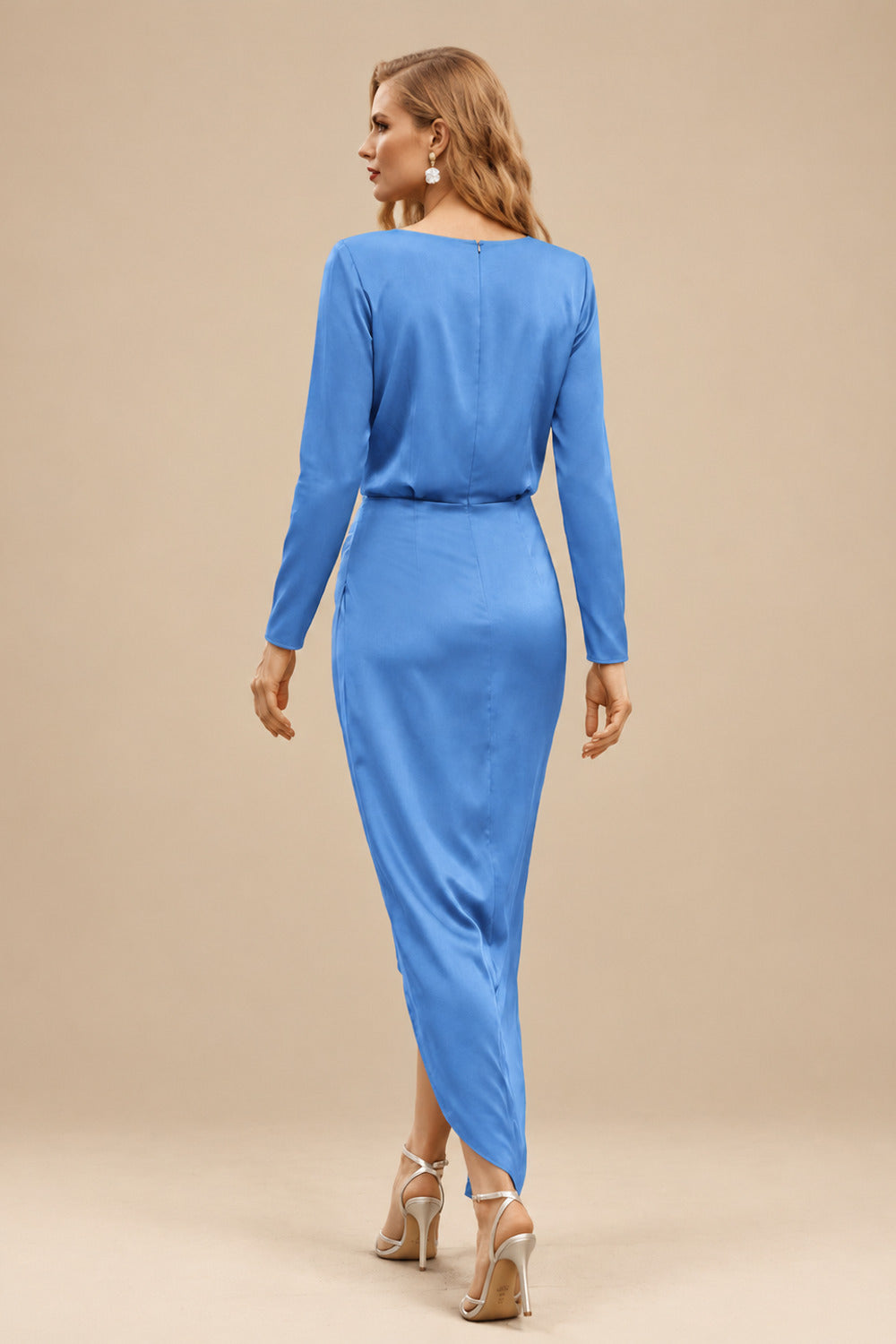 Rutipo As Picture Elegant V-Neck Long Sleeves Asymmetrical Charmeuse Evening Dresses