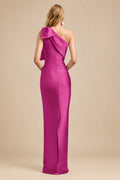 Rutipo Fuchsia Sheath/Column One-Shoulder Satin Evening Dresses With Bow(s)