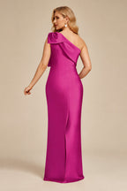 Rutipo Fuchsia Sheath/Column One-Shoulder Satin Evening Dresses With Bow(s)