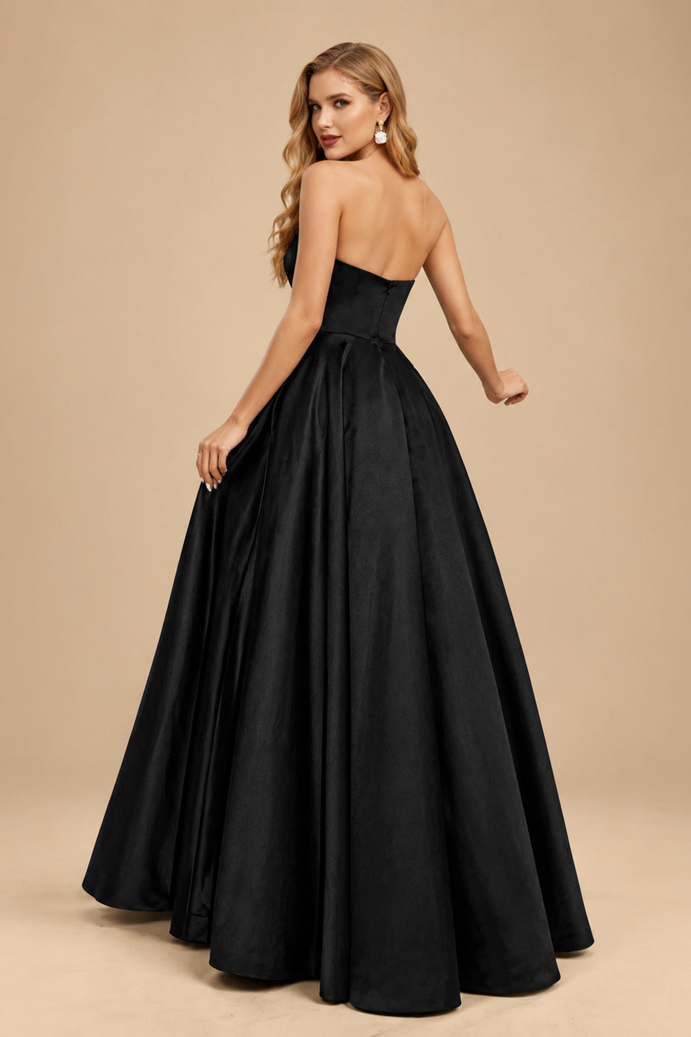 Rutipo Black Strapless A-Line Satin Slit Evening Dresses