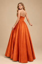 Rutipo Burnt Orange Strapless A-Line Satin Slit Evening Dresses