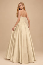 Rutipo Champagne Strapless A-Line Satin Slit Evening Dresses