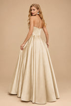 Rutipo Champagne Strapless A-Line Satin Slit Evening Dresses