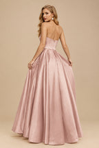 Rutipo Dusty Rose Strapless A-Line Satin Slit Evening Dresses