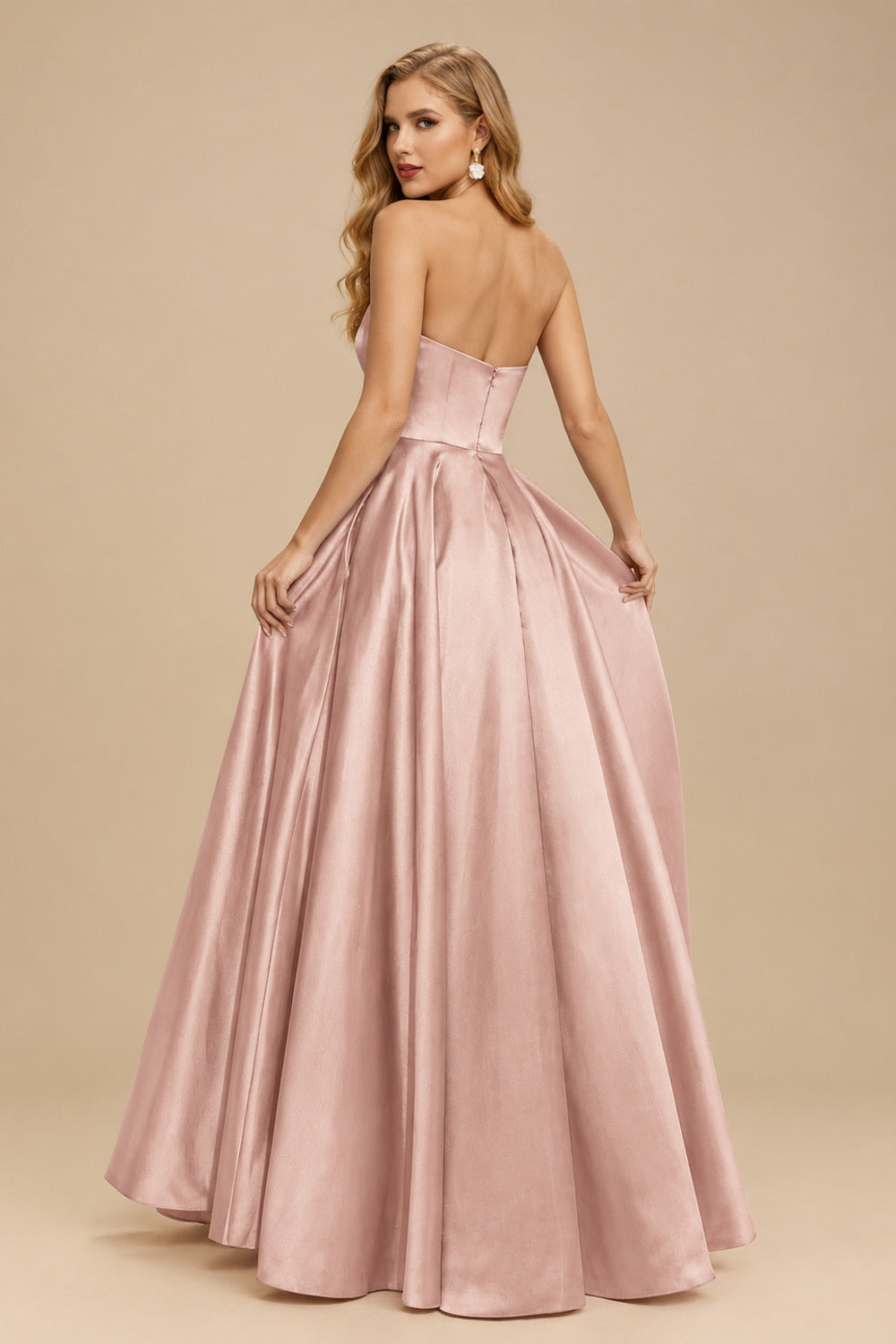 Rutipo Dusty Rose Strapless A-Line Satin Slit Evening Dresses