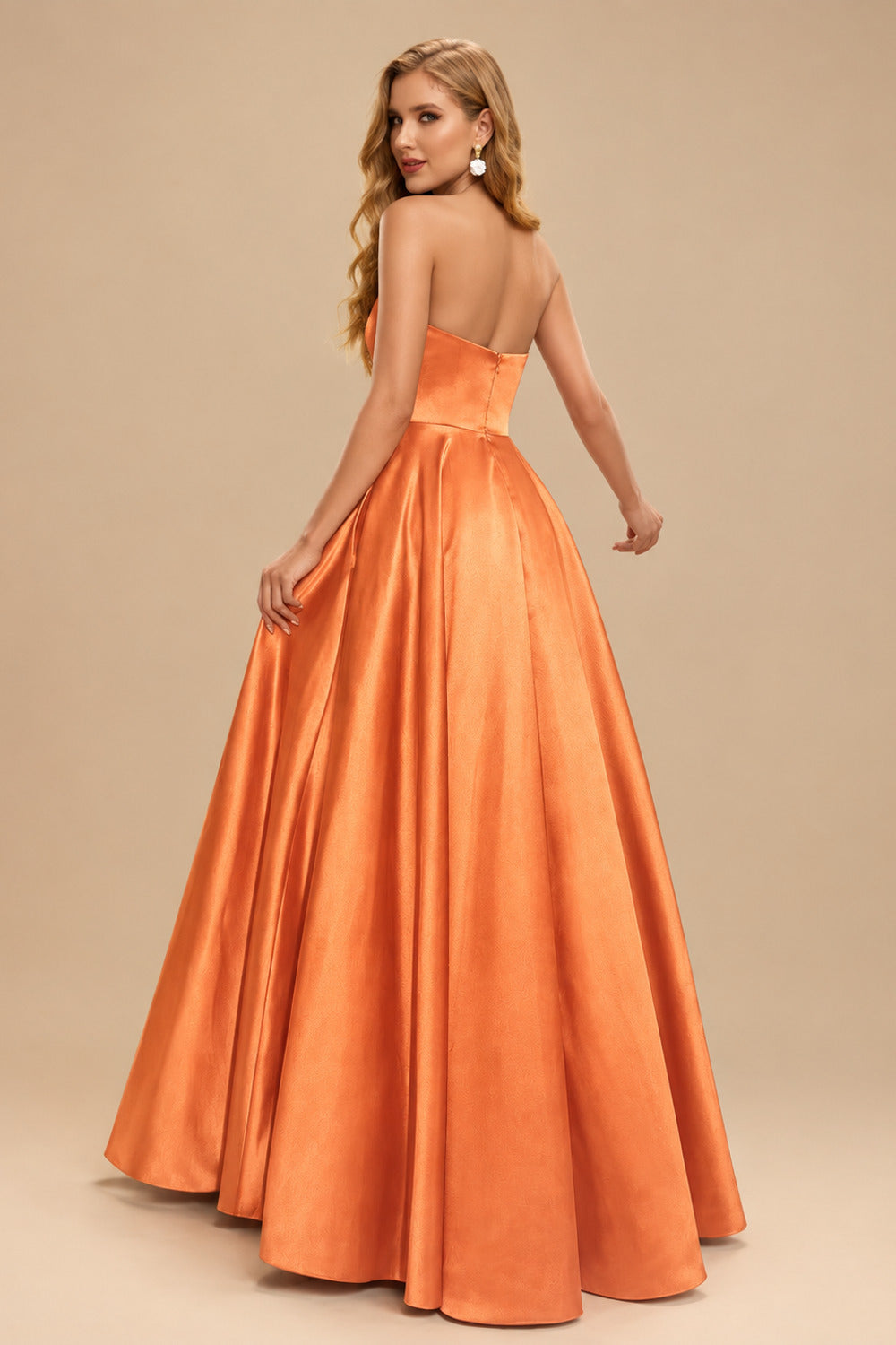 Rutipo Orange Strapless A-Line Satin Slit Evening Dresses