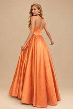 Rutipo Orange Strapless A-Line Satin Slit Evening Dresses