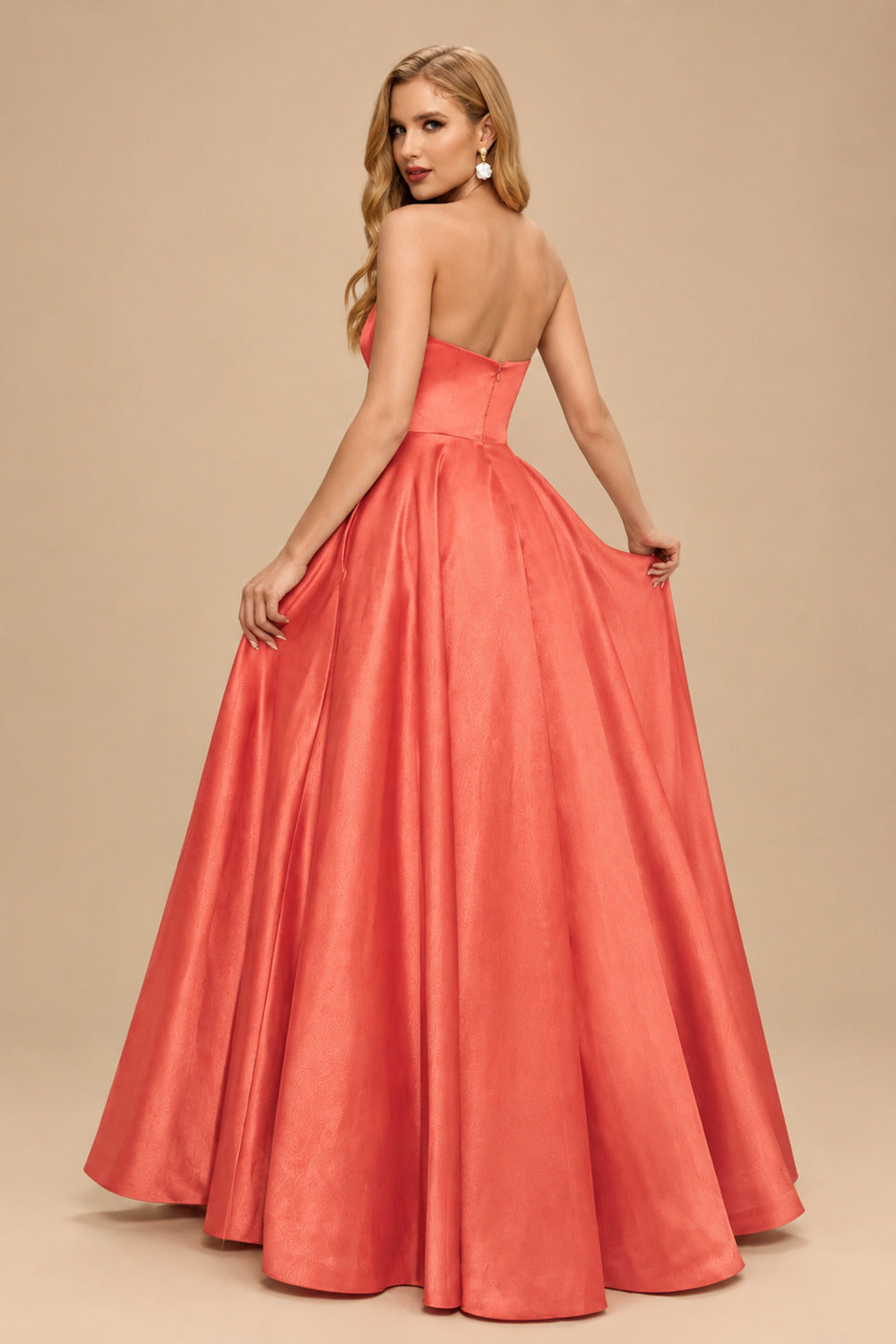 Rutipo Papaya Strapless A-Line Satin Slit Evening Dresses