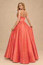 Rutipo Papaya Strapless A-Line Satin Slit Evening Dresses