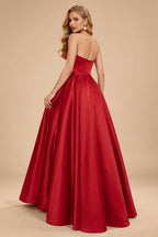 Rutipo Red Strapless A-Line Satin Slit Evening Dresses