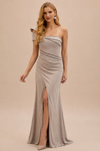 Rutipo As Picture Flattering Bedazzled One-Shoulder Cap Straps Evening Dress With Split Front