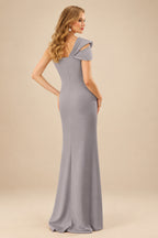 Rutipo As Picture Flattering Bedazzled One-Shoulder Cap Straps Evening Dress With Split Front