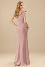 Rutipo Dusty Rose Flattering Bedazzled One-Shoulder Cap Straps Evening Dress With Split Front