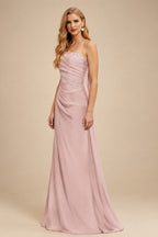 Rutipo Dusty Rose Flattering Bedazzled One-Shoulder Cap Straps Evening Dress With Split Front