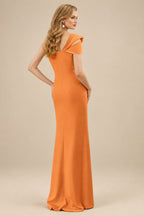 Rutipo Orange Flattering Bedazzled One-Shoulder Cap Straps Evening Dress With Split Front