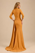 Rutipo Orange V-Neck Sleeves High Waist Elastic Satin Sheath/Column Evening Dresses