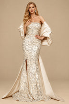 Rutipo As Picture Trumpet/Mermaid Off-The-Shoulder Sequined Evening Dresses With Split Front