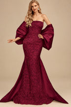 Rutipo Burgundy Trumpet/Mermaid Off-The-Shoulder Sequined Evening Dresses With Split Front