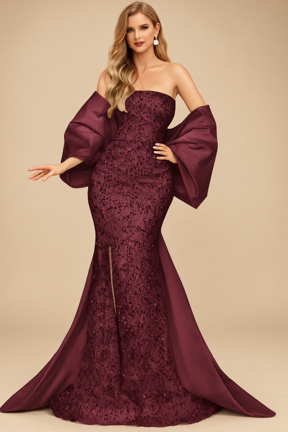 Rutipo Cabernet Trumpet/Mermaid Off-The-Shoulder Sequined Evening Dresses With Split Front