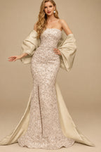 Rutipo Champagne Trumpet/Mermaid Off-The-Shoulder Sequined Evening Dresses With Split Front