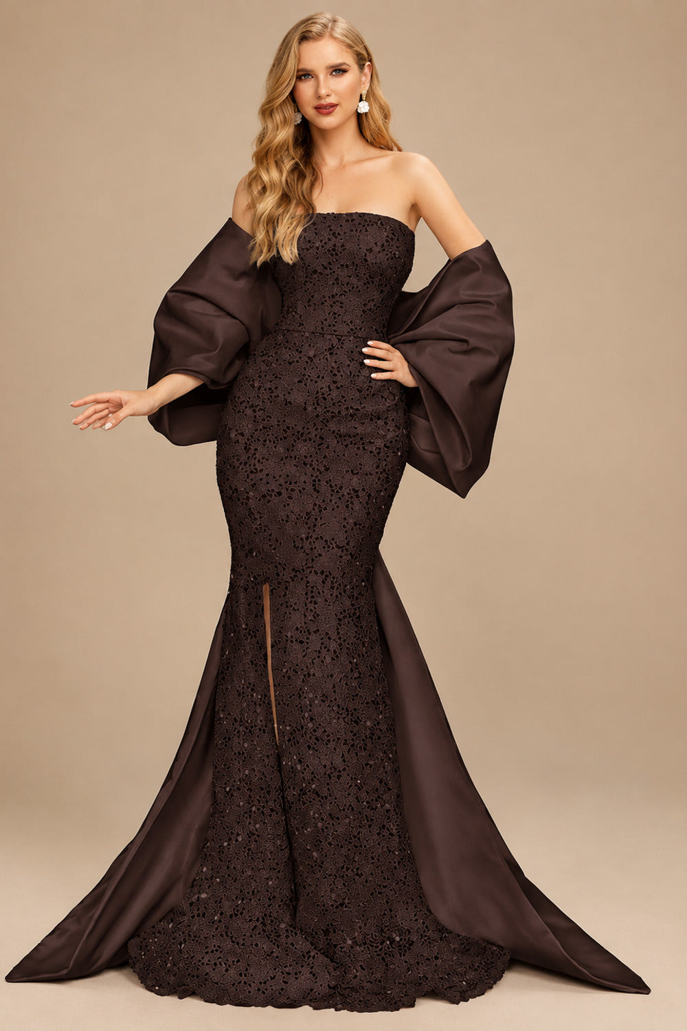 Rutipo Chocolate Trumpet/Mermaid Off-The-Shoulder Sequined Evening Dresses With Split Front