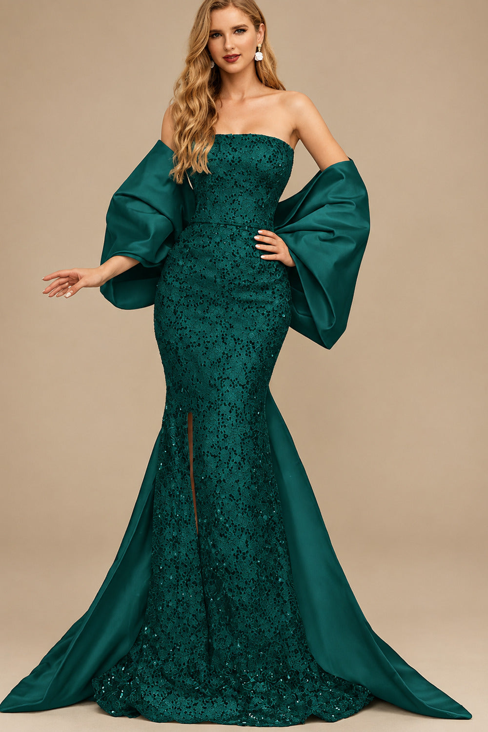 Rutipo Emerald Trumpet/Mermaid Off-The-Shoulder Sequined Evening Dresses With Split Front