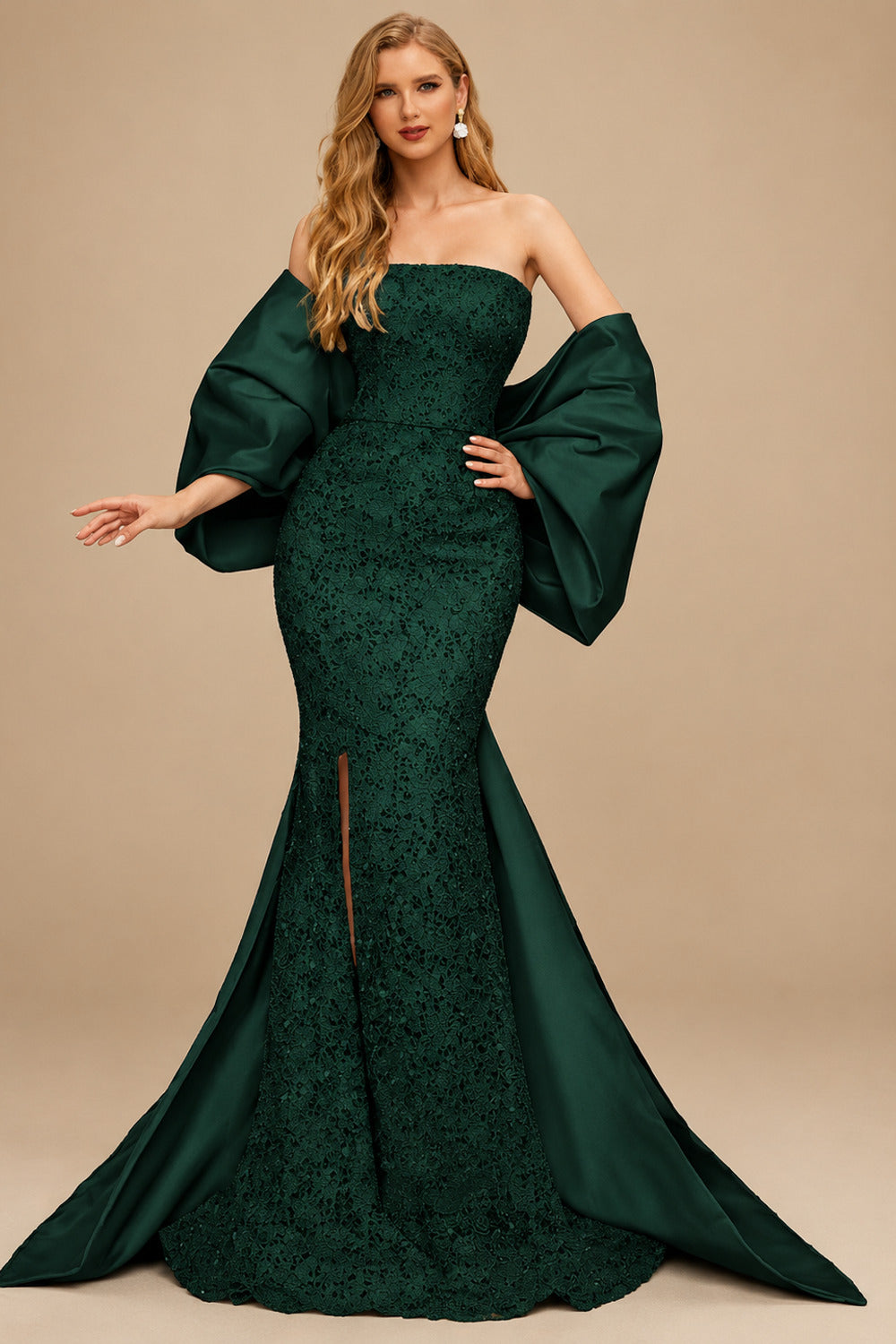 Rutipo Hunter Green Trumpet/Mermaid Off-The-Shoulder Sequined Evening Dresses With Split Front